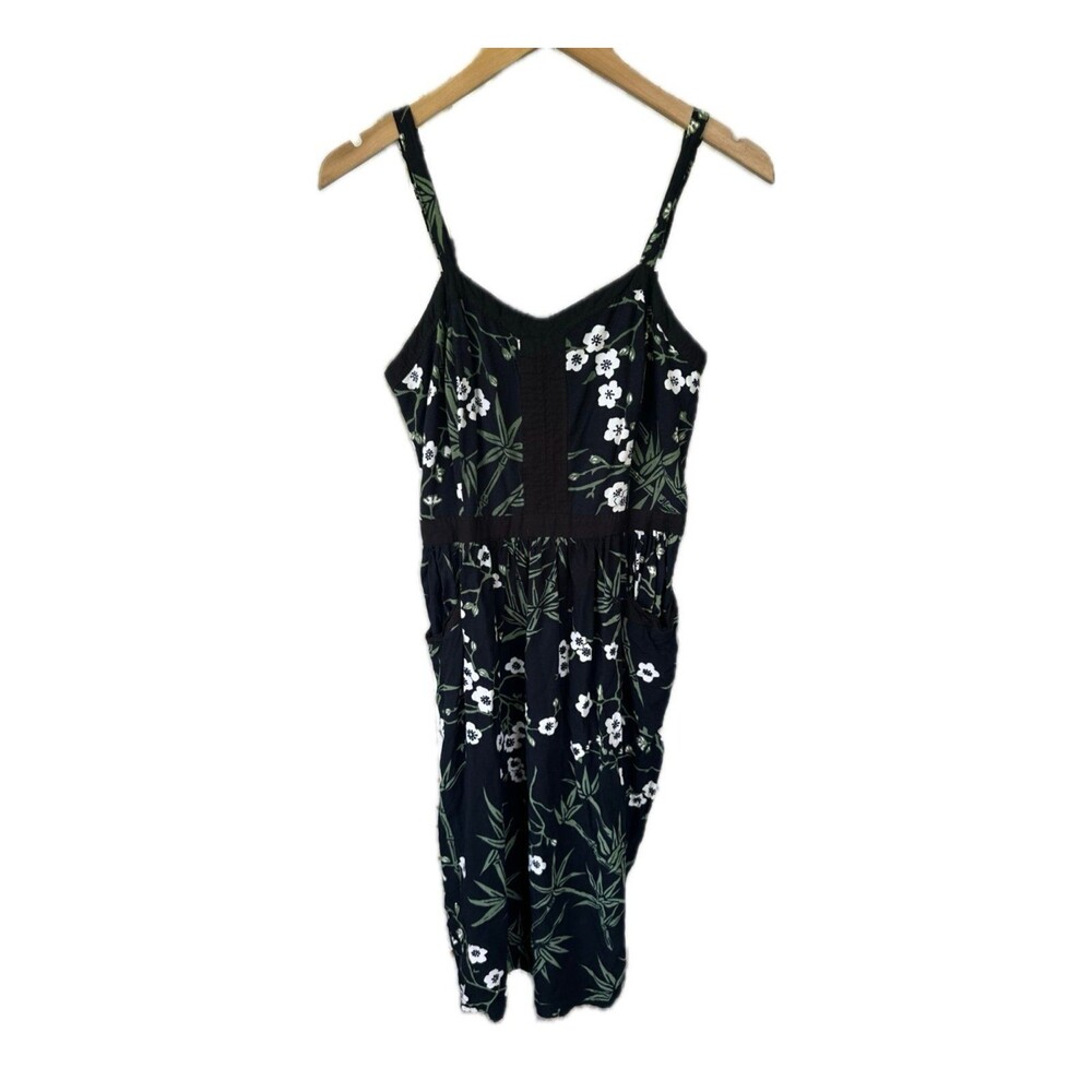Bamboo Forest Girls Hawaiian Floral Spaghetti Strap Smock Midi Dress Pockets L